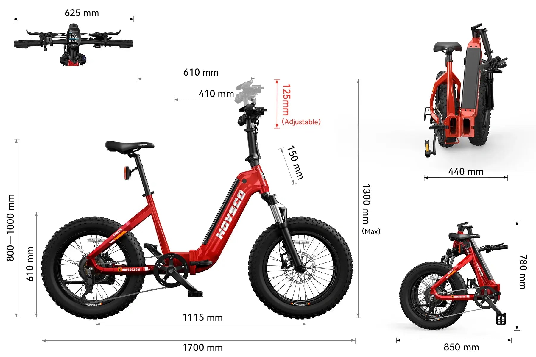 HOVSCO™ HovBeta 20" Klappbares E-Bike mit Fat Tires